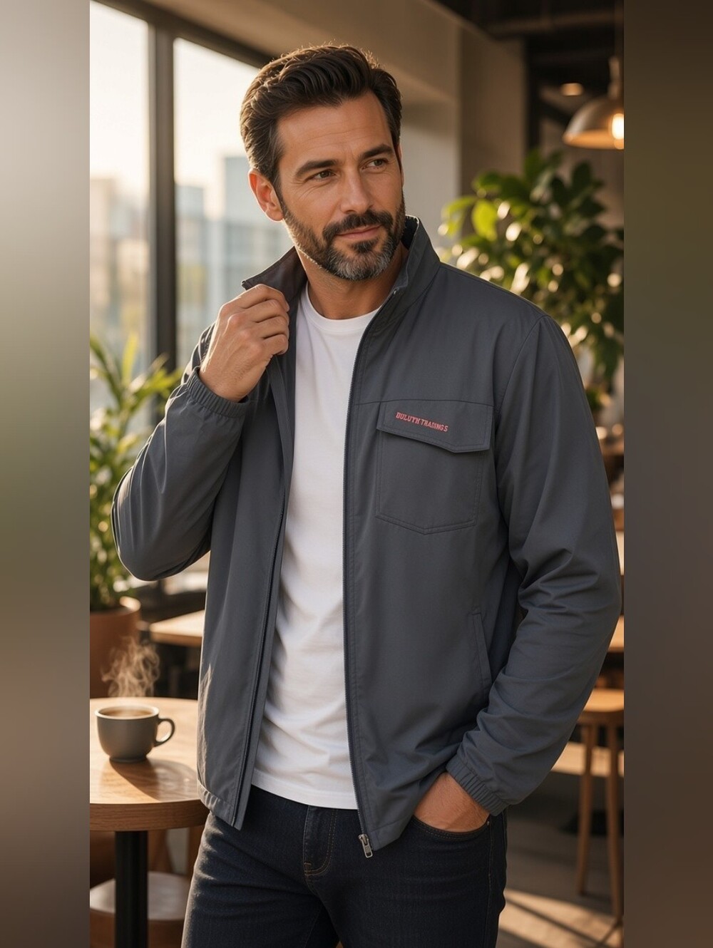 Duluth Trading Co Mens Sz L Gray Full Zip Jacket Lightweight Shirt Feel VGUC
